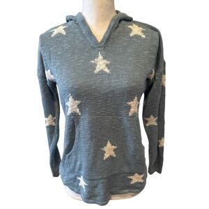 Marled Reunited Hooded Sweater Slate Blue Star Print S
